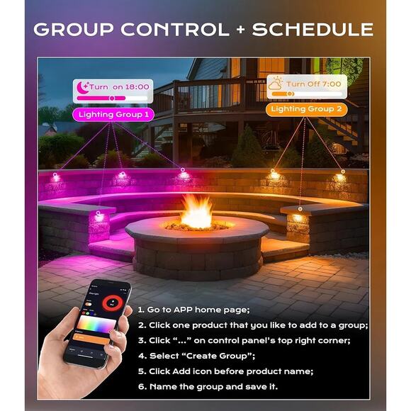 Cloudy Bay 8-Pack 7” Smart Hardscape LED Lights RGB Color Changing, Alexa/Google - Picture 8 of 9